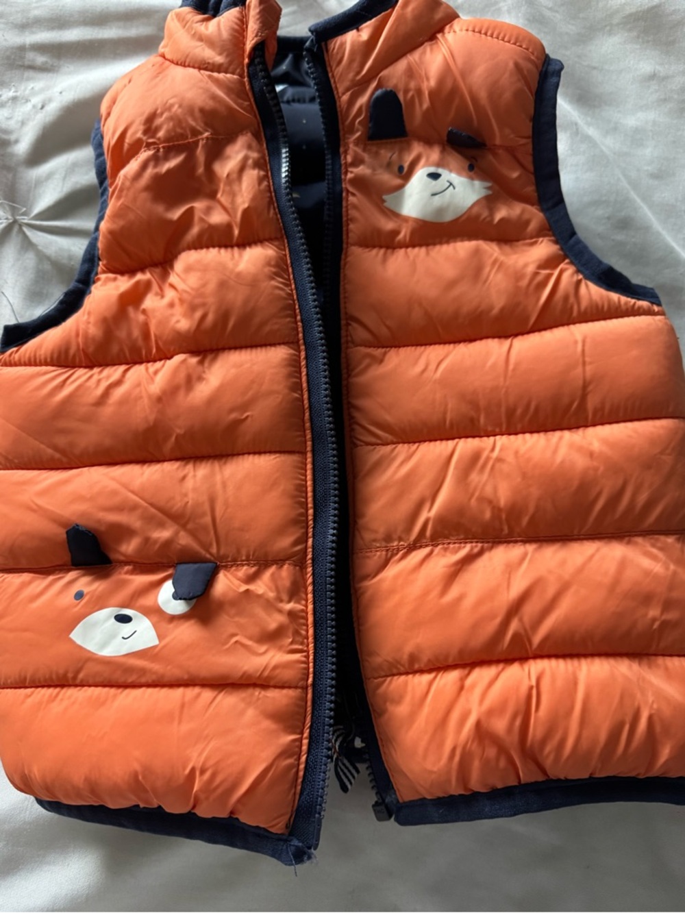 Orange Puffer Vest with Bear Faces
